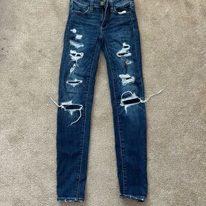 American Eagle Outfitters Dark Blue Distressed Skinny Jeans